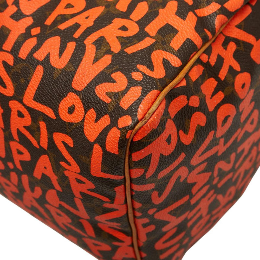 Louis Vuitton Monogram Graffiti Speedy Boston Bag Handbag Orange Brown Leather - Picture 4 of 10
